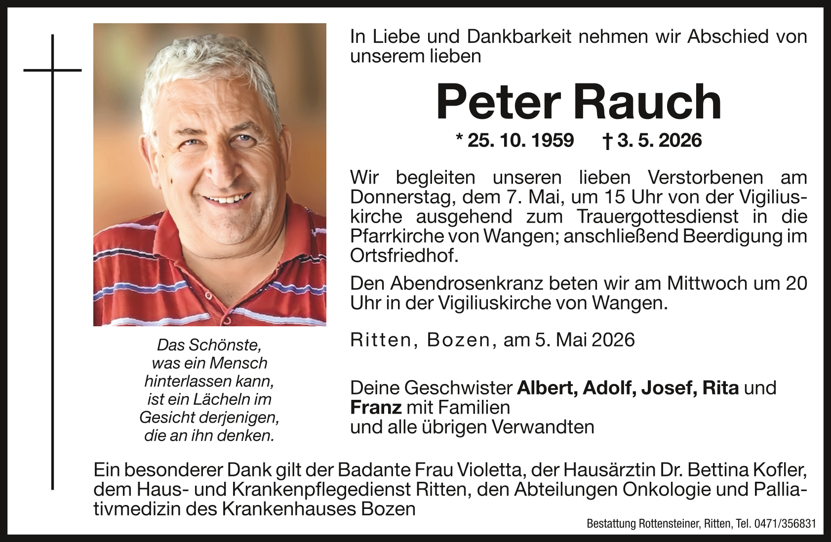 Peter Rauch | Südtirols größtes Trauerportal · Trauerportal Südtirol