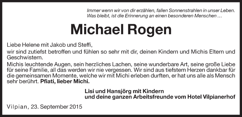Michael Rogen | Südtirols größtes Trauerportal · Trauerportal Südtirol