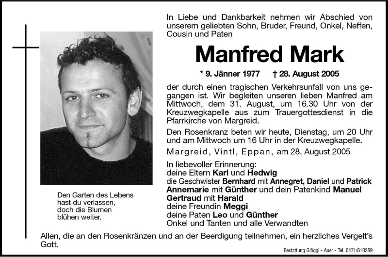 Manfred Mark | Südtirols größtes Trauerportal · Trauerportal Südtirol