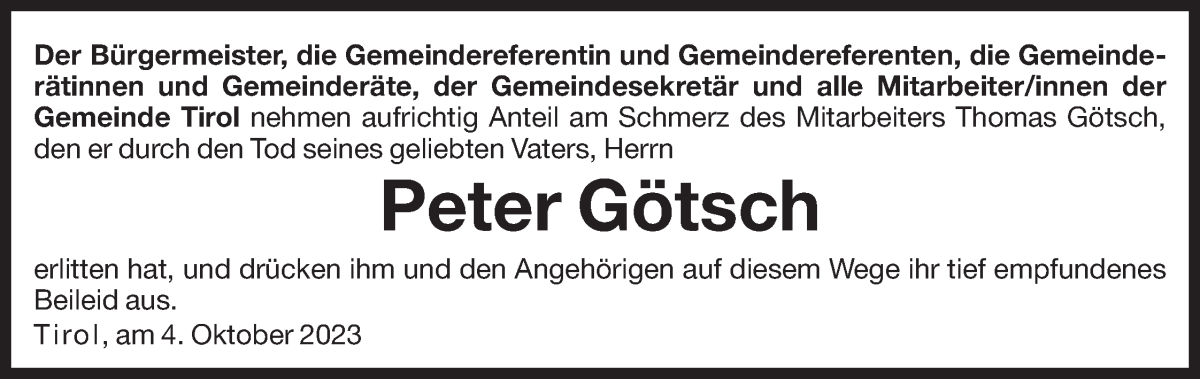 Peter Götsch | Südtirols größtes Trauerportal · Trauerportal Südtirol